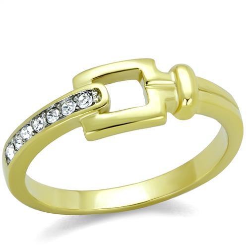  Two Tone IP Gold (Ion Plating) Stainless Steel Ring with Top Grade Crystal  in Clear TK2164  