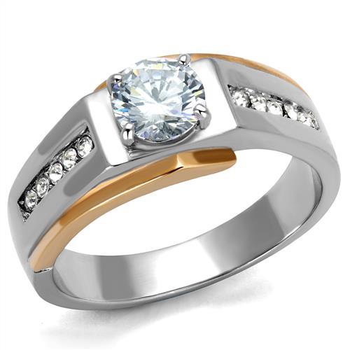 Two Tone IP Rose Gold Stainless Steel Ring with AAA Grade CZ  in Clear TK2218  