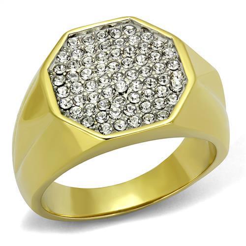  Two Tone IP Gold (Ion Plating) Stainless Steel Ring with Top Grade Crystal  in Clear TK2221  