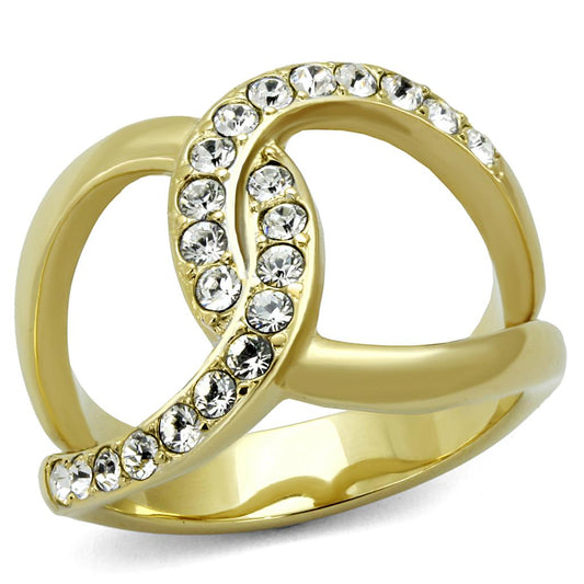  Two Tone IP Gold (Ion Plating) Stainless Steel Ring with Top Grade Crystal  in Clear TK2253  