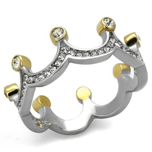  Two Tone IP Gold (Ion Plating) Stainless Steel Ring with Top Grade Crystal  in Clear TK2258  