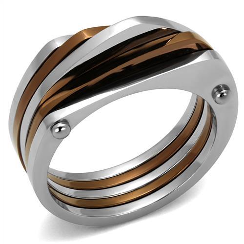  Two Tone IP Light Brown (IP Light coffee) Stainless Steel Ring with No Stone TK2404  
