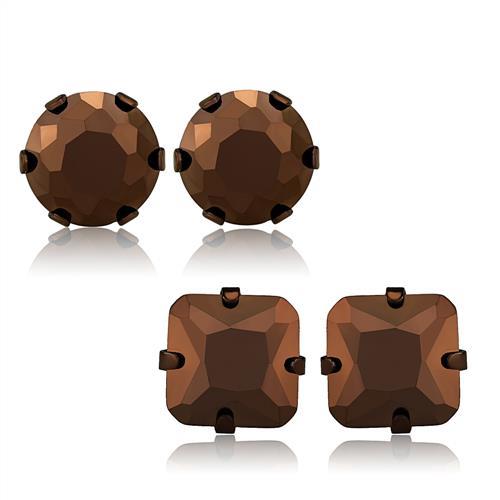 Two Tone IP Light Brown (IP Light coffee) Stainless Steel Earrings with AAA Grade CZ  in Light Coffee TK2443  