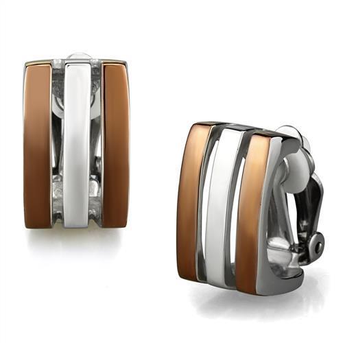  Two Tone IP Light Brown (IP Light coffee) Stainless Steel Earrings with No Stone TK2542  