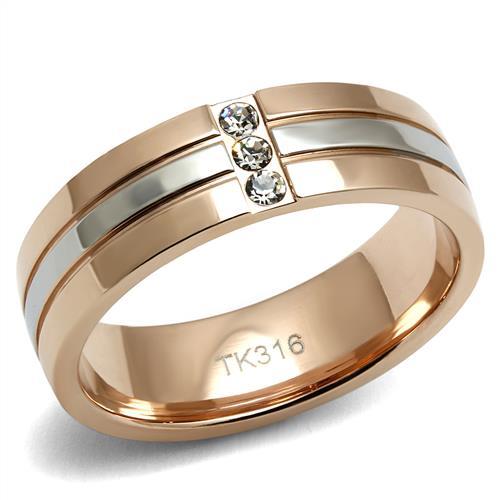  Two Tone IP Rose Gold Stainless Steel Ring with Top Grade Crystal  in Clear TK2570  