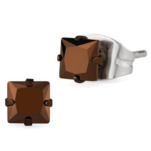 Two Tone IP Light Brown (IP Light coffee) Stainless Steel Earrings with AAA Grade CZ  in Light Coffee TK2582  