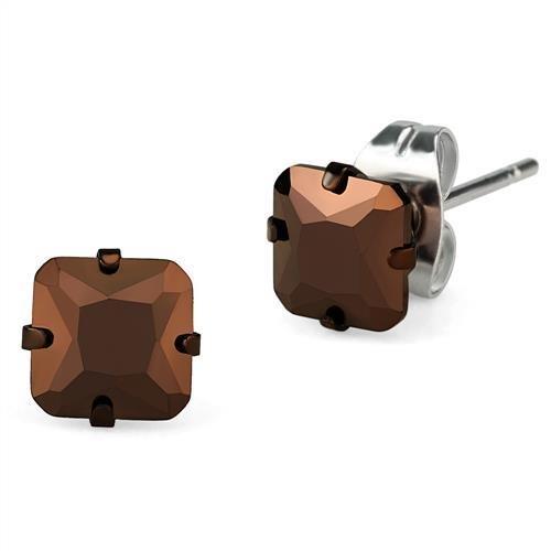  Two Tone IP Light Brown (IP Light coffee) Stainless Steel Earrings with AAA Grade CZ  in Light Coffee TK2584  