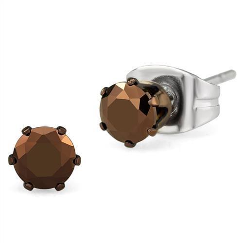  Two Tone IP Light Brown (IP Light coffee) Stainless Steel Earrings with AAA Grade CZ  in Light Coffee TK2585  