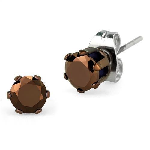  Two Tone IP Light Brown (IP Light coffee) Stainless Steel Earrings with AAA Grade CZ  in Light Coffee TK2586  