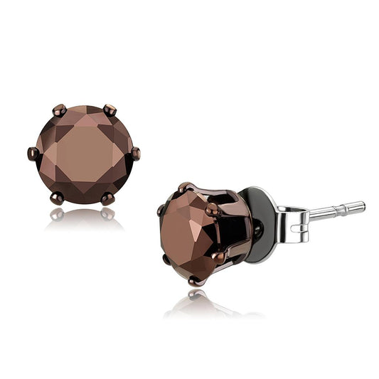  Two Tone IP Light Brown (IP Light coffee) Stainless Steel Earrings with AAA Grade CZ  in Light Coffee TK2587  