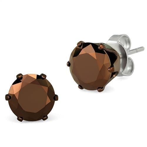  Two Tone IP Light Brown (IP Light coffee) Stainless Steel Earrings with AAA Grade CZ  in Light Coffee TK2588  