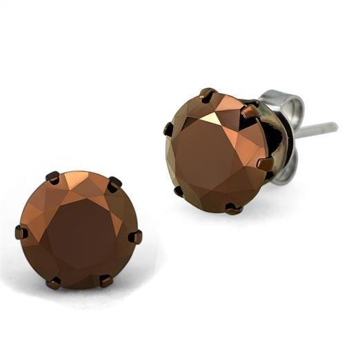  Two Tone IP Light Brown (IP Light coffee) Stainless Steel Earrings with AAA Grade CZ  in Light Coffee TK2589  