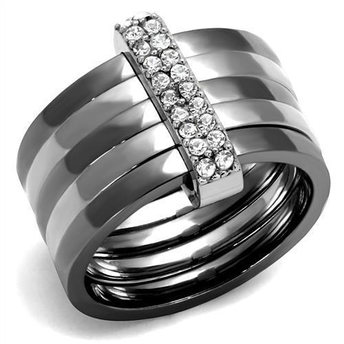 Two Tone IP Light Black (IP Gun) Stainless Steel Ring with Top Grade Crystal  in Clear TK2602  