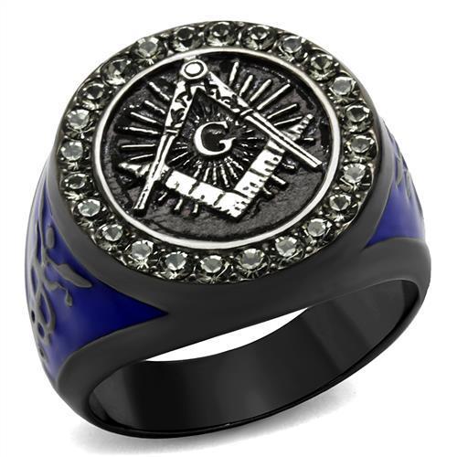  Two Tone IP Light Black (IP Gun) Stainless Steel Ring with Top Grade Crystal  in Black Diamond TK2637  