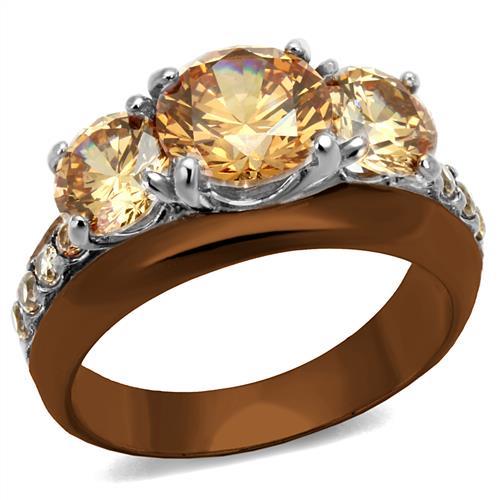  Two Tone IP Light Brown (IP Light coffee) Stainless Steel Ring with AAA Grade CZ  in Champagne TK2656  