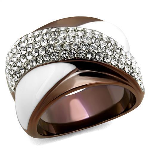  Two Tone IP Light Brown (IP Light coffee) Stainless Steel Ring with Top Grade Crystal  in Clear TK2765  
