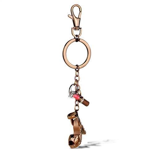  Two Tone IP Light Brown (IP Light coffee) Stainless Steel Key Ring with AAA Grade CZ  in Clear TK2896  