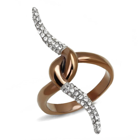  Two Tone IP Light Brown (IP Light coffee) Stainless Steel Ring with Top Grade Crystal  in Clear TK2991  