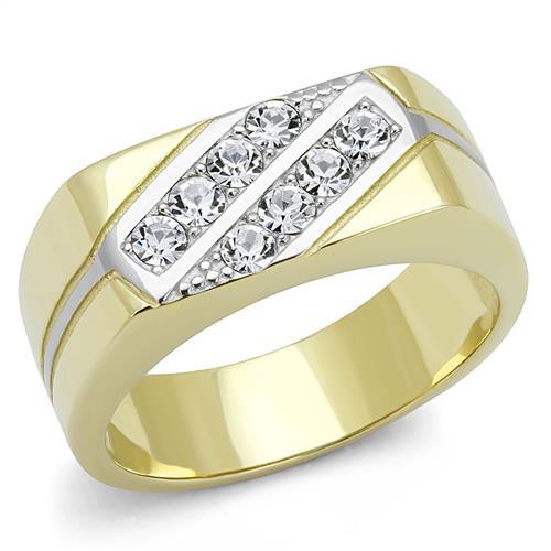  Two Tone IP Gold (Ion Plating) Stainless Steel Ring with Top Grade Crystal  in Clear TK3186  