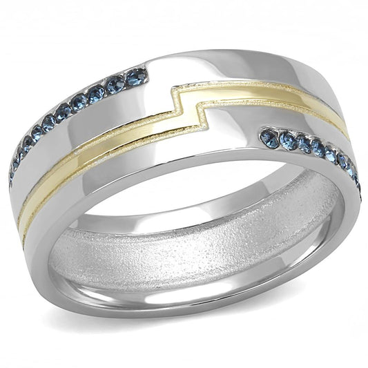  Two Tone IP Gold (Ion Plating) Stainless Steel Ring with Top Grade Crystal  in Montana TK3266  