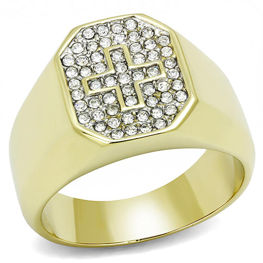  Two Tone IP Gold (Ion Plating) Stainless Steel Ring with Top Grade Crystal  in Clear TK3270  