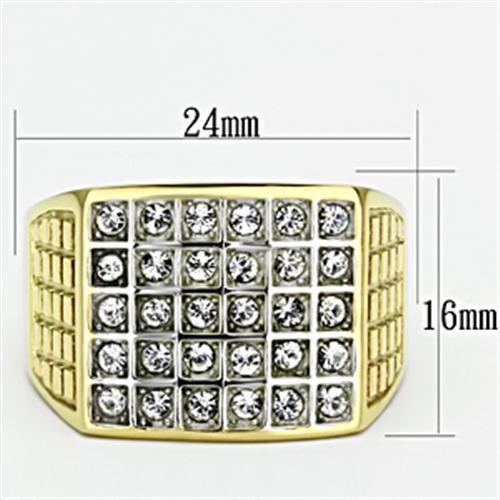 Two Tone IP Gold (Ion Plating) Stainless Steel Ring with Top Grade Crystal  in Clear TK734