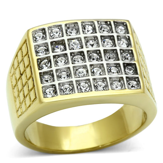  Two Tone IP Gold (Ion Plating) Stainless Steel Ring with Top Grade Crystal  in Clear TK734  