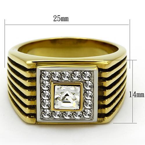 Two Tone IP Gold (Ion Plating) Stainless Steel Ring with Top Grade Crystal  in Clear TK750