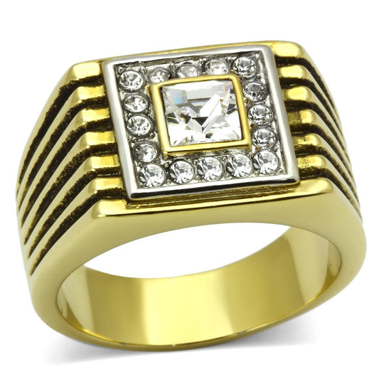  Two Tone IP Gold (Ion Plating) Stainless Steel Ring with Top Grade Crystal  in Clear TK750  