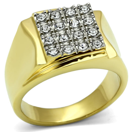  Two Tone IP Gold (Ion Plating) Stainless Steel Ring with Top Grade Crystal  in Clear TK751  