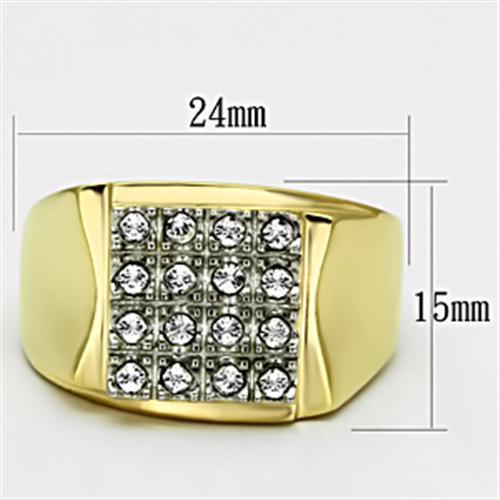 Two Tone IP Gold (Ion Plating) Stainless Steel Ring with Top Grade Crystal  in Clear TK751