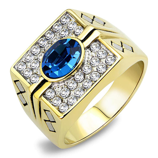  Two Tone IP Gold (Ion Plating) Stainless Steel Ring with Top Grade Crystal  in Montana TK752  