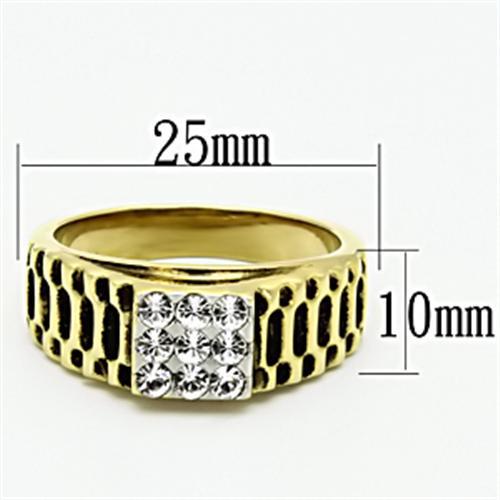 Two Tone IP Gold (Ion Plating) Stainless Steel Ring with Top Grade Crystal  in Clear TK753