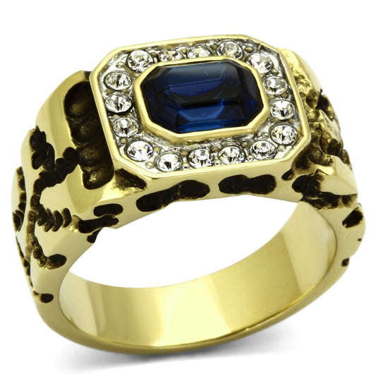  Two Tone IP Gold (Ion Plating) Stainless Steel Ring with Top Grade Crystal  in Montana TK756  