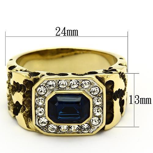 Two Tone IP Gold (Ion Plating) Stainless Steel Ring with Top Grade Crystal  in Montana TK756