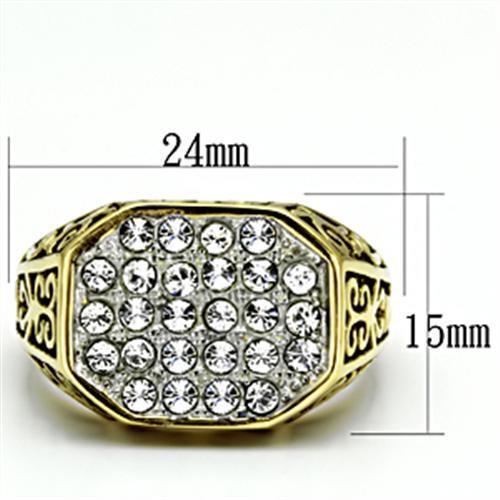 Two Tone IP Gold (Ion Plating) Stainless Steel Ring with Top Grade Crystal  in Clear TK757