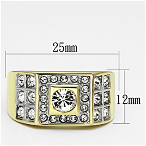 Two Tone IP Gold (Ion Plating) Stainless Steel Ring with Top Grade Crystal  in Clear TK762