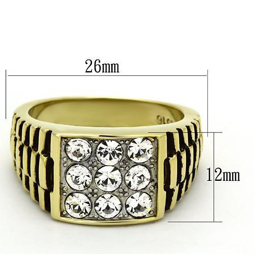 Two Tone IP Gold (Ion Plating) Stainless Steel Ring with Top Grade Crystal  in Clear TK796