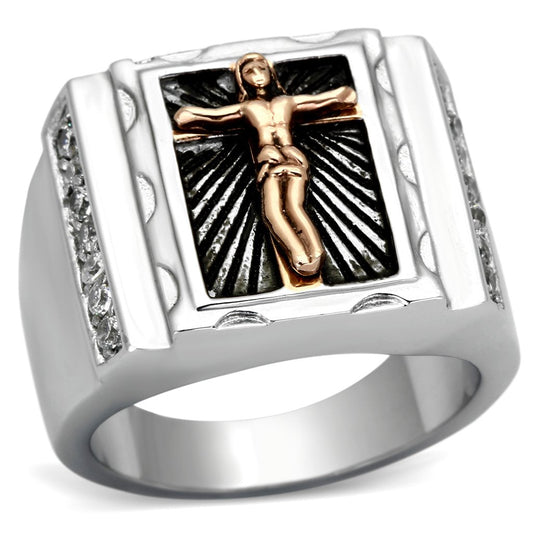  Two Tone IP Rose Gold Stainless Steel Ring with AAA Grade CZ  in Clear TK951  