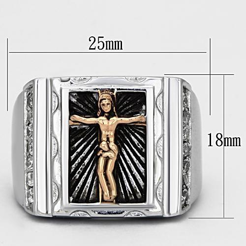Two Tone IP Rose Gold Stainless Steel Ring with AAA Grade CZ  in Clear TK951