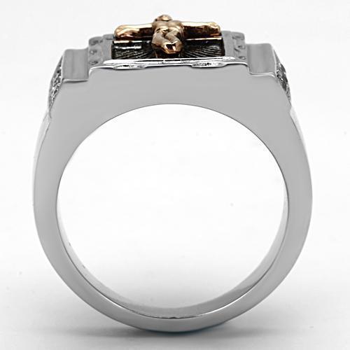 Two Tone IP Rose Gold Stainless Steel Ring with AAA Grade CZ  in Clear TK951