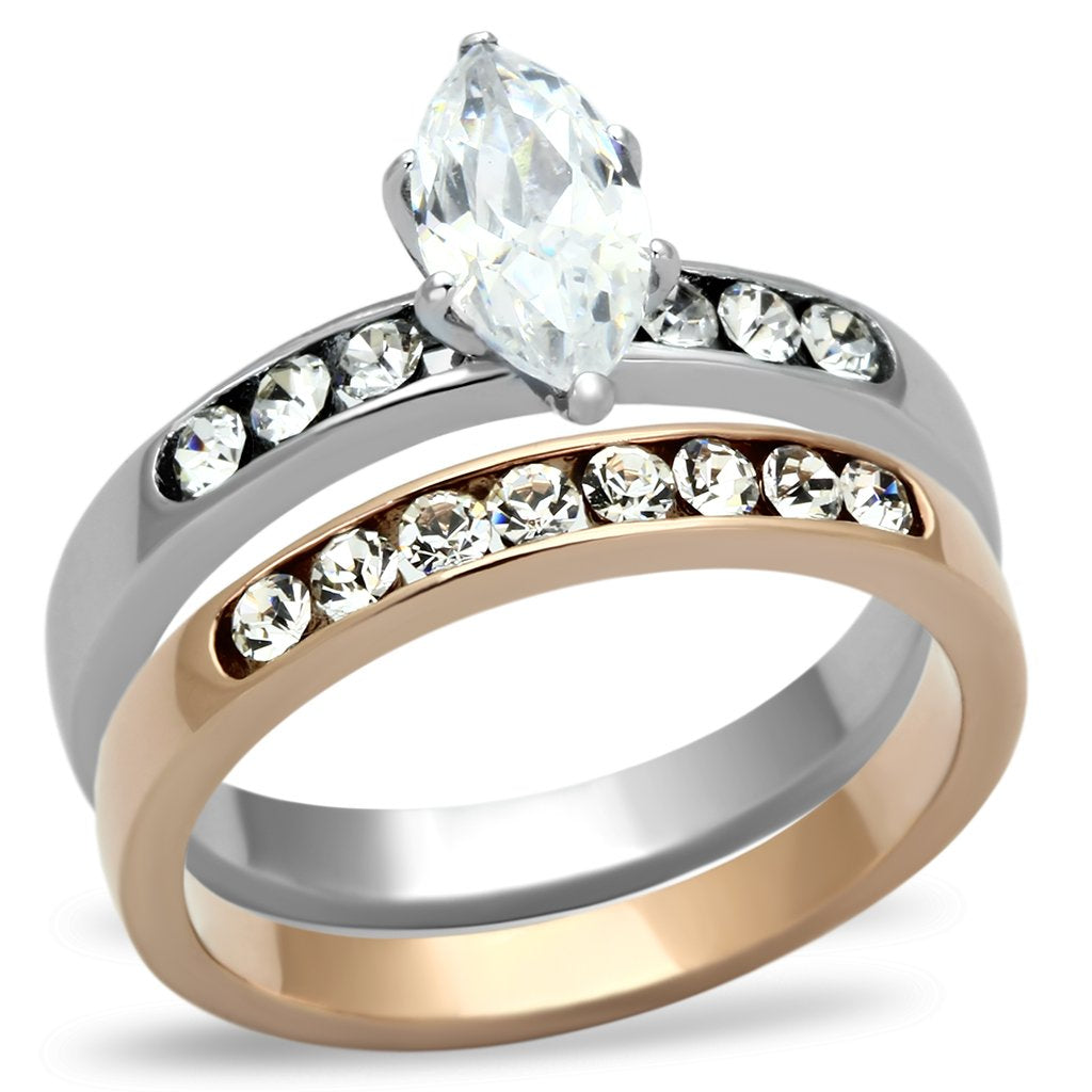  Two Tone IP Rose Gold Stainless Steel Ring with AAA Grade CZ  in Clear TK965  