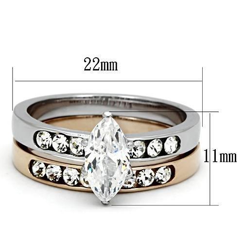 Two Tone IP Rose Gold Stainless Steel Ring with AAA Grade CZ  in Clear TK965
