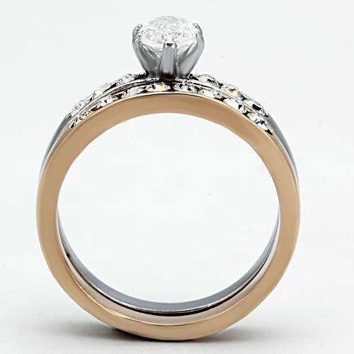 Two Tone IP Rose Gold Stainless Steel Ring with AAA Grade CZ  in Clear TK965