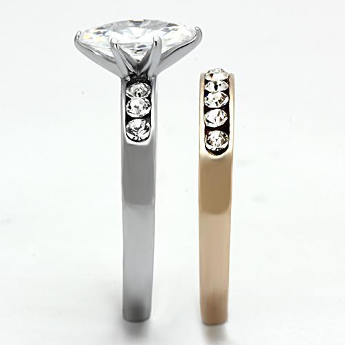 Two Tone IP Rose Gold Stainless Steel Ring with AAA Grade CZ  in Clear TK965
