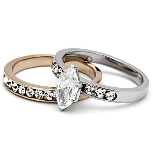 Two Tone IP Rose Gold Stainless Steel Ring with AAA Grade CZ  in Clear TK965