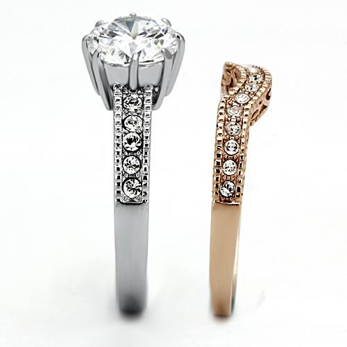 Two Tone IP Rose Gold Stainless Steel Ring with AAA Grade CZ  in Clear TK966